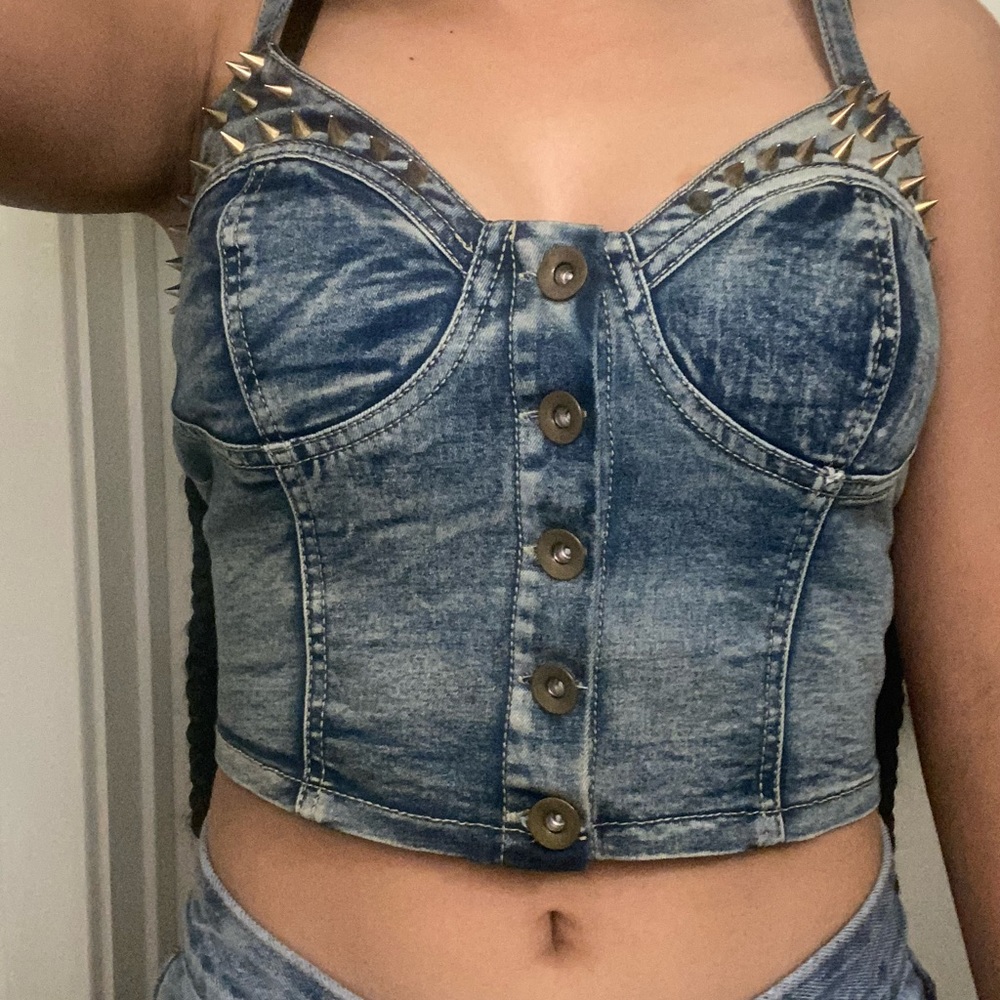 Spiked Jean crop top